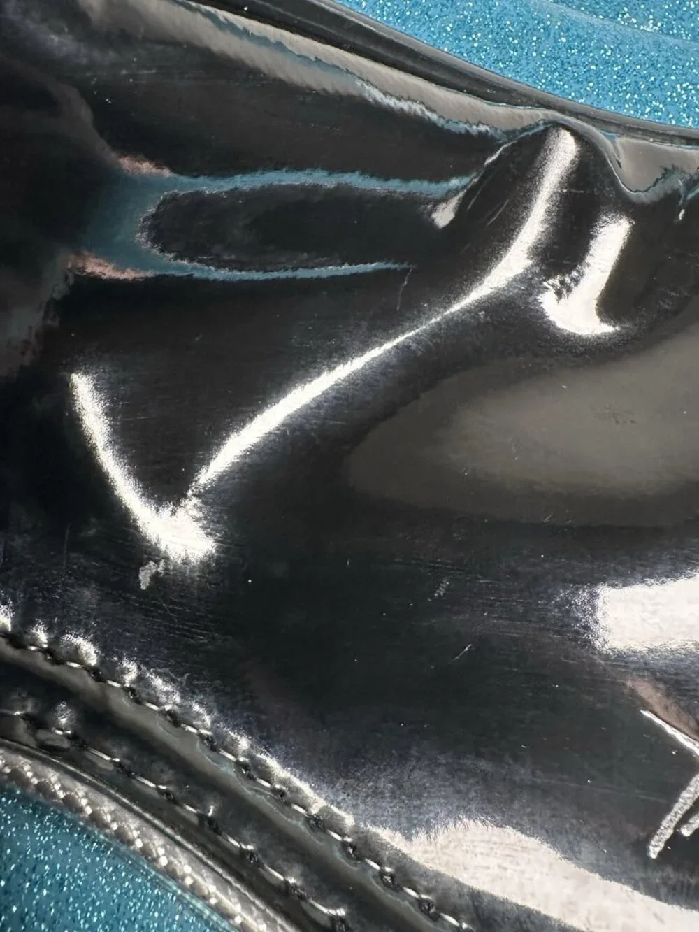 OOAK Trophy Queen Tuck and Roll Tote Blue Black Leopard Print Leather Hot Rod - Picture 9 of 13